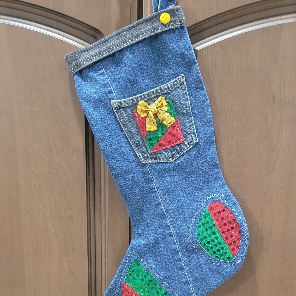 Denim Christmas Stocking with Festive Accents